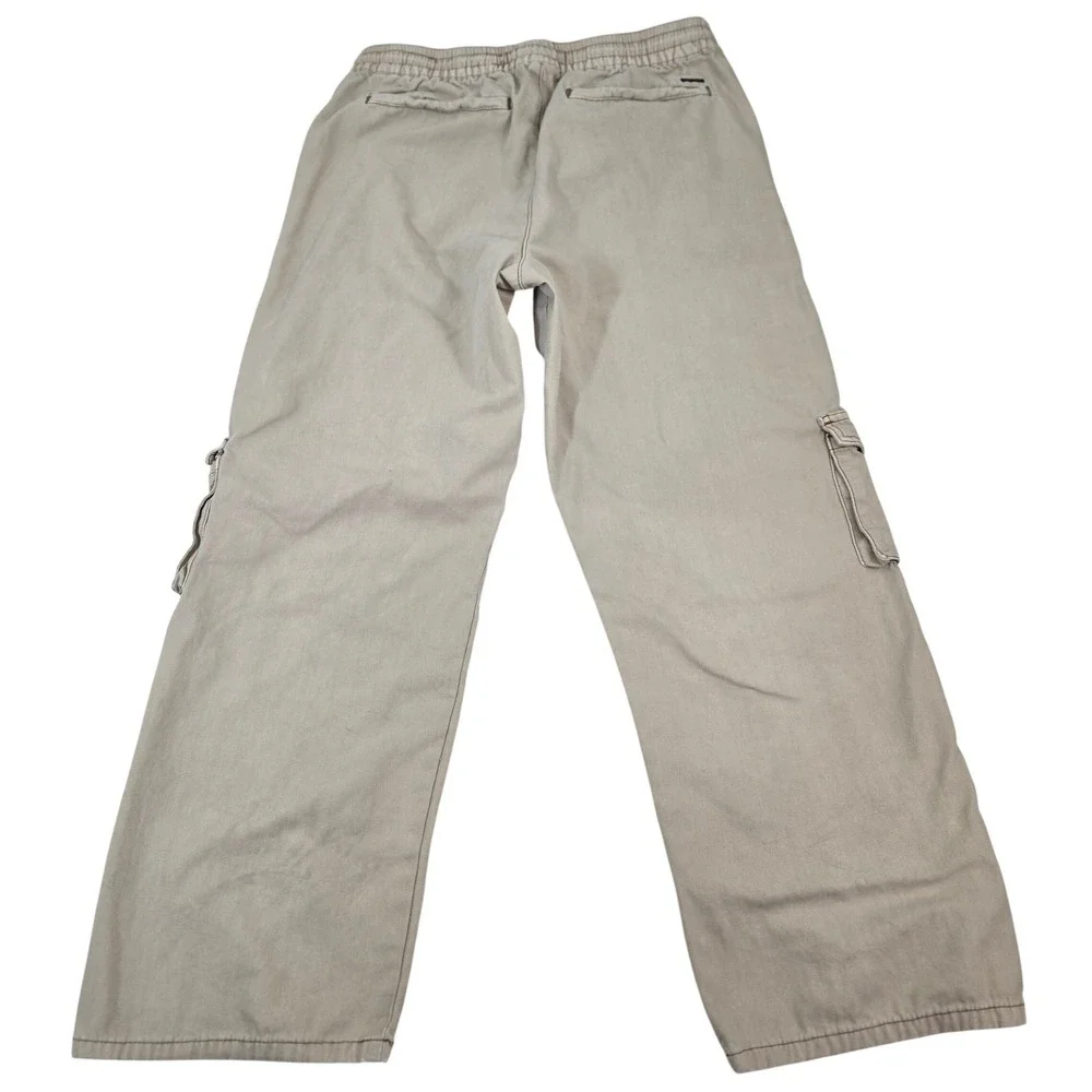 PacSun Mens Medium Baggy Cargo Pants Tan Beige Wide Leg Drawstring Skater Grunge